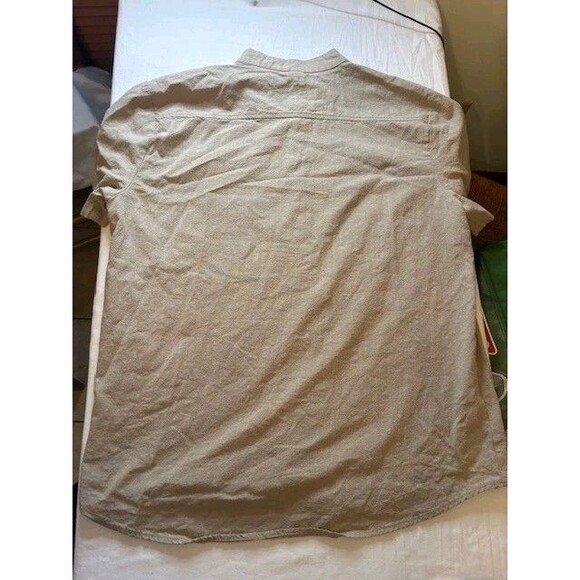 OUKU Mens Shirt Size X Large Mandarin Collar Short Sleeve Button Up - Picture 2 of 4